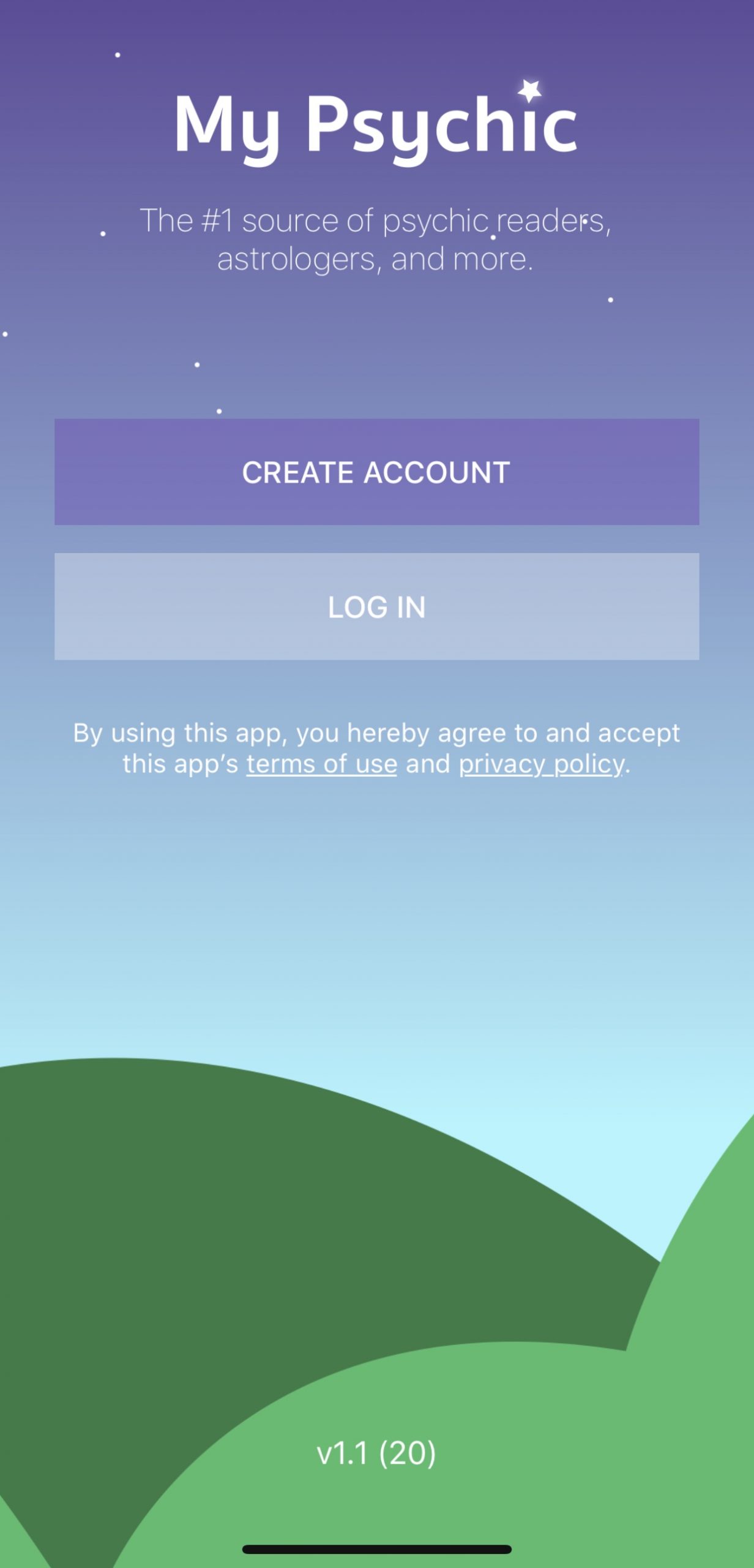 MyPsychic Beginning Screen